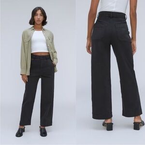 NWT Everlane The Wide Leg Pant Womens 0 Black Organic Cotton High Rise Crop